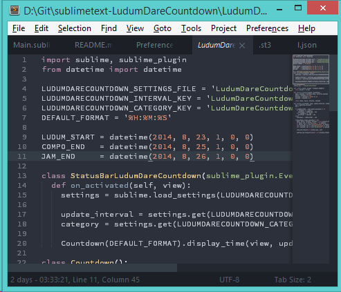 A sublime text plugin to show a countdown for the Ludum Dare